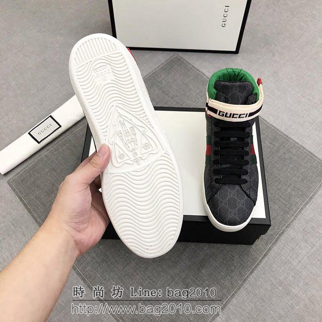 GUCCI男鞋 最高版本 古奇18Fw New Ace字母logo魔術貼高幫男鞋 古馳休閒男板鞋 Gucci系帶高幫鞋  hdnx1345